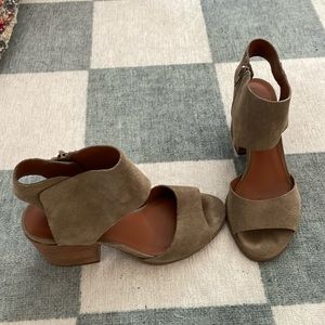 Lucky Brand Sage Suede Chunky Heels Open Toe Zip